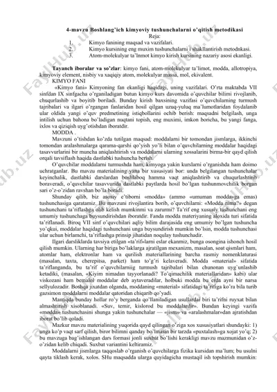 boshlang’ich kimyoviy tushunchalarni o’qitish metodikasi — DOCX