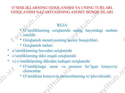 o'simliklarning oziqlanishi va uning turlari — PPTX