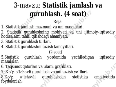 statistik jamlash va guruhlash — PDF