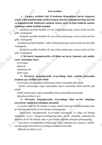 ma'muriy huquqbuzarlik uchun test savollari — DOCX