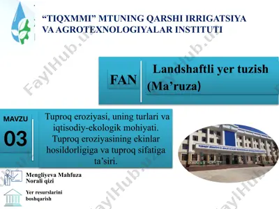 toshkent irrigatsiya va qishloq xo'aligini mexanizatsiyalash — PPTX