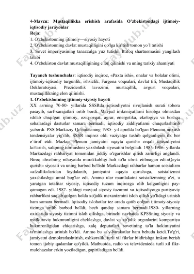 o'zbekistondagi ijtimoiy-iqtisodiy jarayonlar — DOCX