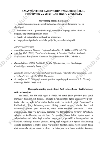 yurist faoliyatida tashabbuskorlik, kreativlik va masalaga ijodiy yondashuv — DOCX