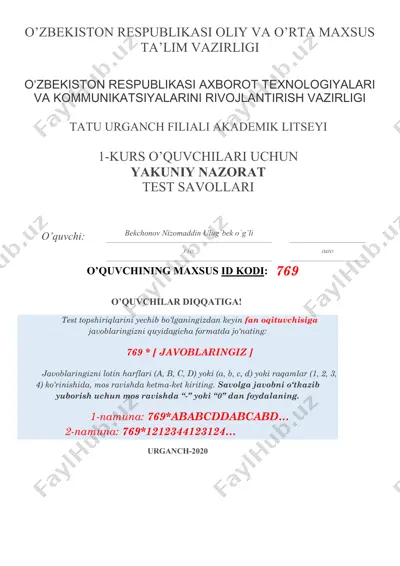 yakuniy nazorat test savollari — PDF