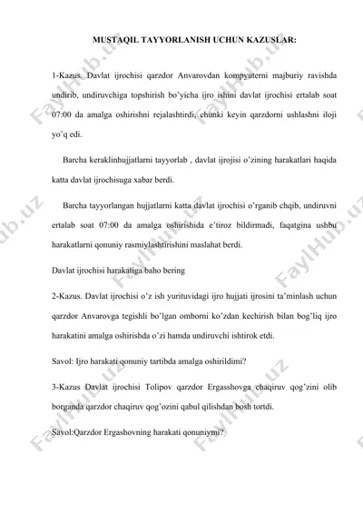davlat ijrochisi qarzdor anvarovning harakatlari — DOCX