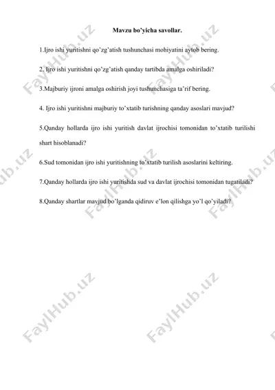 ijro ishi yuritishni to'xtatish va qo'zg'atish — DOCX