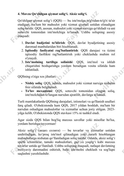 qo‘sishilgan qiymat solig‘i. aksiz solig‘i. — DOCX