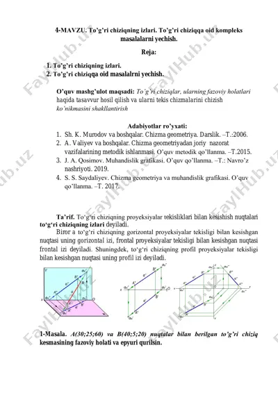 to'g'ri chiziqning izlari va kompleks masalalar — PDF