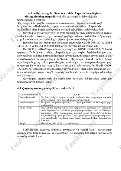 smetana ishlab chiqarish texnologiyasi — DOCX