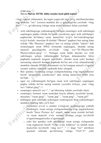 html tilida rasmlar hosil qilish teglari — DOCX