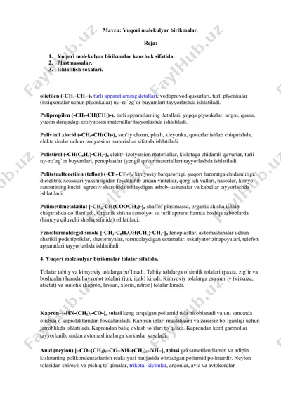 yuqori malekulyar birikmalar — DOCX