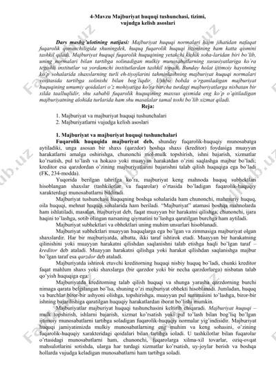 majburiyat huquqi tushunchasi, tizimi, vujudga kelish asoslari — DOCX