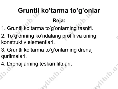 gruntli ko’tarma to’g’onlar — PPT
