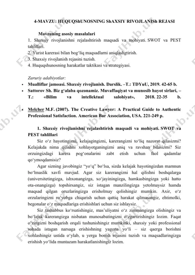 huquqshunosning shaxsiy rivojlanish rejasi — DOCX