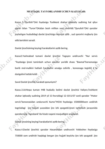mustaqil tayyorlanish uchun kazuslar — DOCX