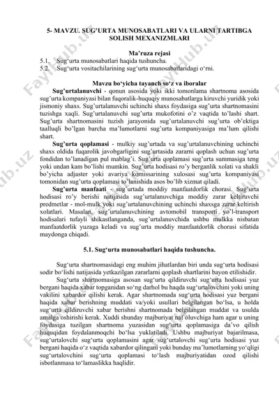 sug'urta munosabatlari va ularni tartibga solish mexanizmlari — DOCX