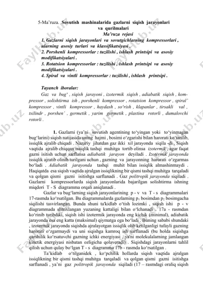 sovutish mashinalarida gazlarni siqish jarayonlari va qurilmalari — DOCX