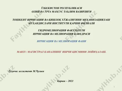 magistral kanalning ishchiq ismini loyi halash — PPTX