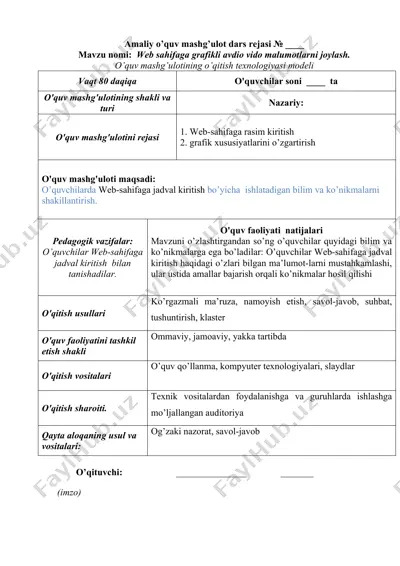 web-sahifaga grafikli avdio vido malumotlarni joylash — DOCX