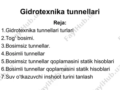 gidrotexnika tunnellari — PPT