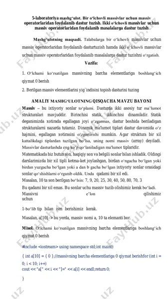 massivlar uchun massiv operatorlaridan foydalanish — PDF