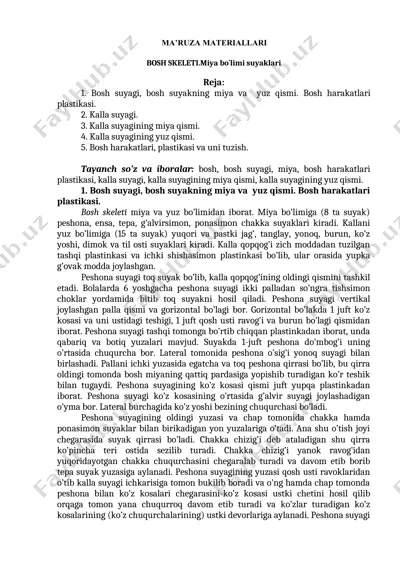 bosh skeleti miya bo‘limi suyaklari — DOCX