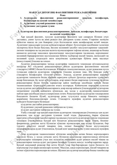 аудиторлик фаолиятини режалаштириш — DOCX