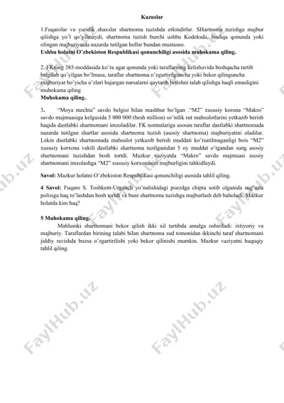 shartnomalar va qonunlar bo'yicha muhokama — DOCX