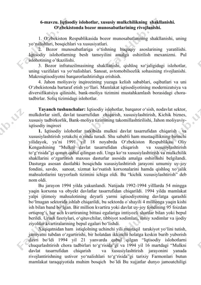 iqtisodiy islohotlar va bozor munosabatlarining rivojlanishi — DOC
