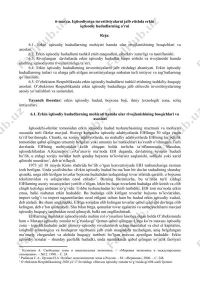 iqtisodiyotga investitsiyalarni jalb etishda erkin iqtisodiy hududlarning o’rni — DOC