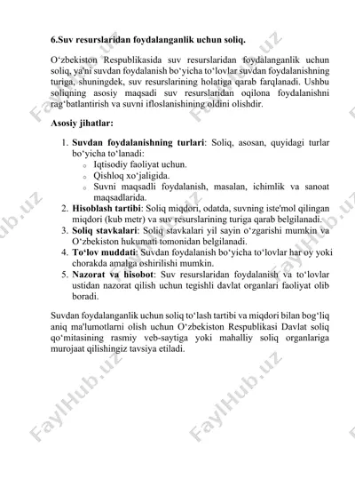 suv resurslaridan foydalanganlik uchun soliq — DOCX
