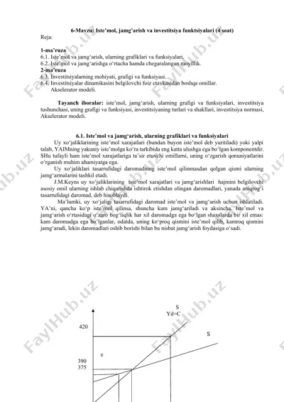 investitsiyalarning iste'mol va jamg'arish funktsiyalari — DOCX
