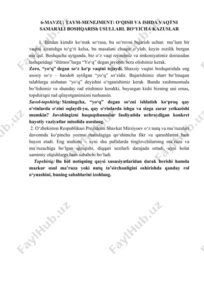 taym-menejment: o‘qish va ishda vaqtni samarali boshqarish usullari. bo‘yicha kazuslar — DOCX