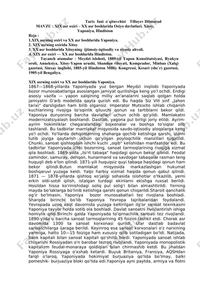 xix asr oxirida - xx asr boshlarida yaponiya, xitoy, hindiston davlatlarining hodisalari — DOCX