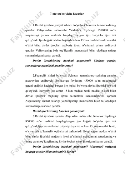 davlat ijrochisi jinoyat ishlari bo‘yicha chilonzor tuman sudining qarzdor valiyevadan undiruvchi yuldashev foydasiga 1500000 so‘m miqdordagi jarima undirish haqida bergan ijro hujjati — DOC