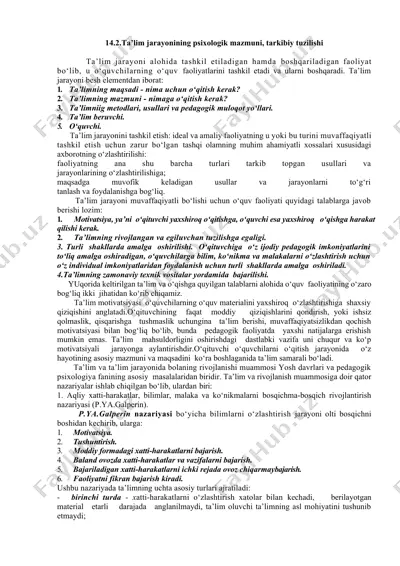 ta’lim jarayonining psixologik mazmuni, tarkibiy tuzilishi — DOCX