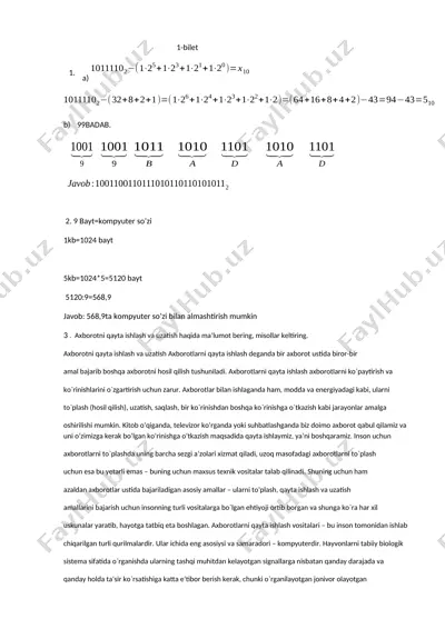 axborotni qayta ishlash va uzatish — DOCX