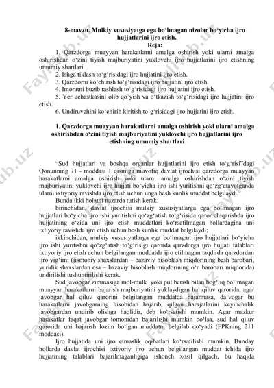 qarzdorga muayyan harakatlarni amalga oshirish yoki ularni amalga oshirishdan o‘zini tiyish majburiyatini yuklovchi ijro hujjatlari — DOCX