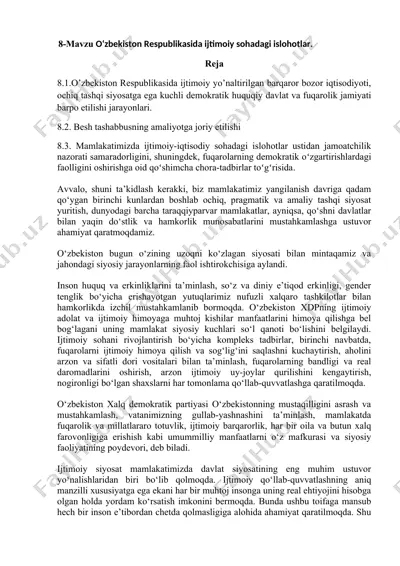 o‘zbekiston respublikasida ijtimoiy sohadagi islohotlar — DOCX