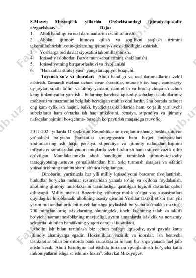 mustaqillik yillarida o‘zbekistondagi ijtimoiy-iqtisodiy o‘zgarishlar — DOCX