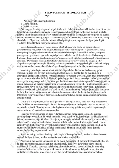 psixologiyada shaxs tushunchasi — DOCX