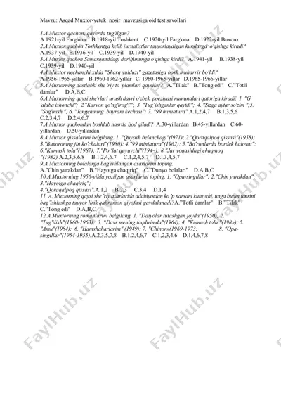 asqad muxtor-yetuk nosir mavzusiga oid test savollari — DOCX