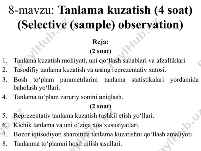 tanlama kuzatish (selective (sample) observation) — PPTX