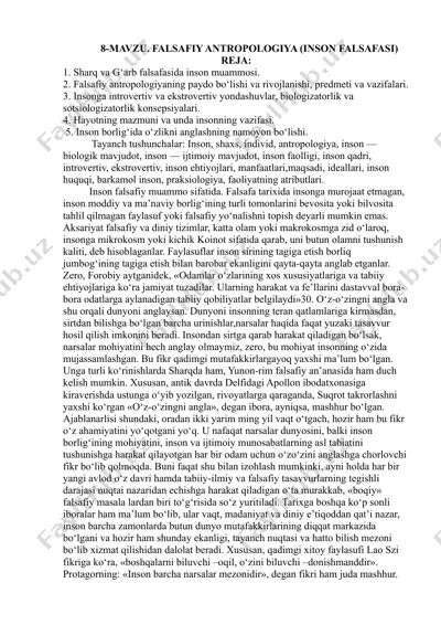falsafiy antropologiya (inson falsafasi) — DOCX