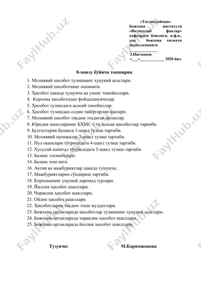moliaiy hisobot tuzishning huquqiy asoslari — DOCX