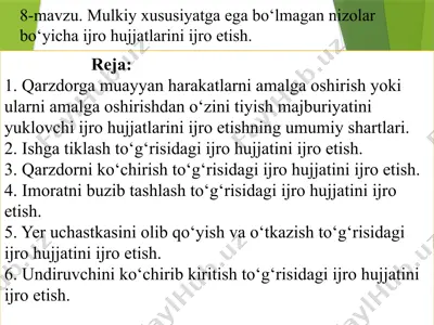 mulkiy xususiyatga ega bo‘lmagan izohlar bo‘yicha ijro hujjatlari — PPTX