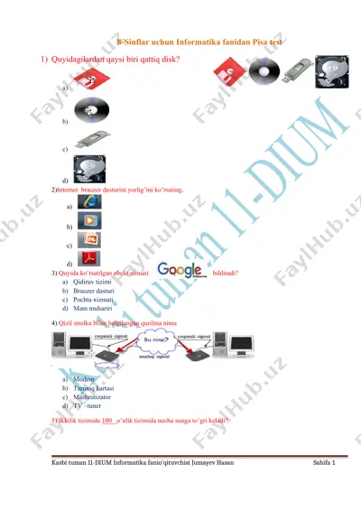 8-sinflar uchun informatika fanidan pisa test — DOCX