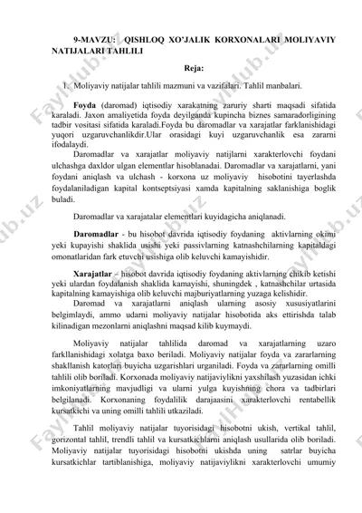 qishloq xo’jalik korxonalari moliyaviy natijalari tahlili — DOCX