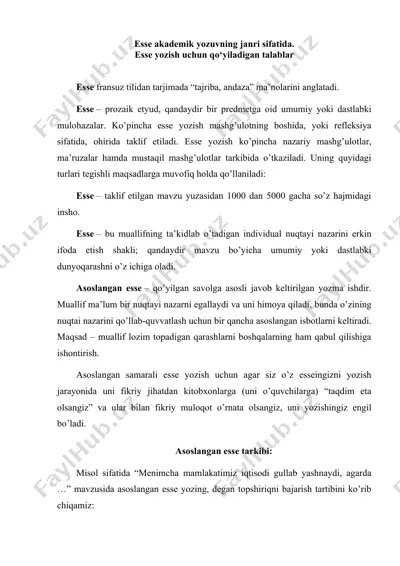 esse yozish uchun qo‘yiladigan talablar — DOC