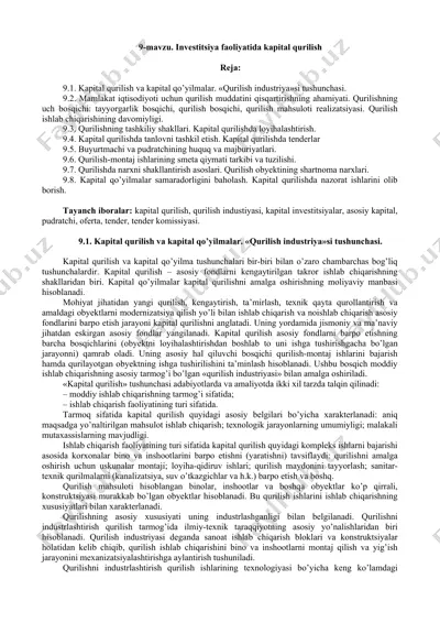 investitsiya faoliyatida kapital qurilish — DOC